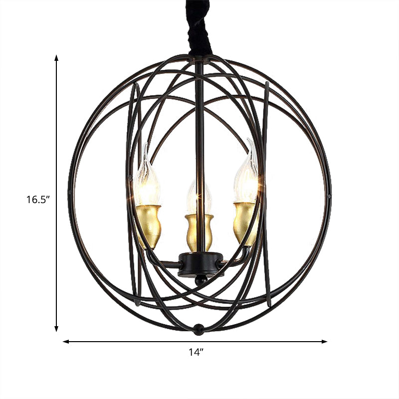 14"/19" Wide Black 3/6-Light Hanging Pendant Lighting Industrial Metal Candle Light Fixture with Orb Cage for Dining Room Clearhalo 'Cast Iron' 'Ceiling Lights' 'Chandeliers' 'Industrial Chandeliers' 'Industrial' 'Metal' 'Middle Century Chandeliers' 'Rustic Chandeliers' 'Tiffany' Lighting' 204950