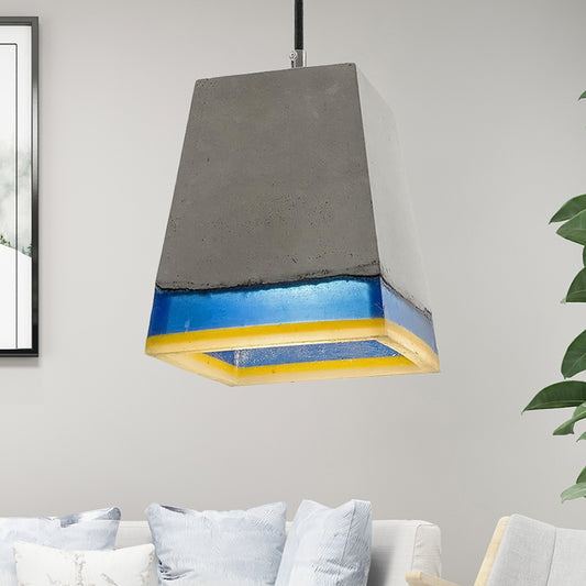 Grey 1-Light Hanging Light Fixture Modern Cement Pyramid Pendant Light for Living Room Clearhalo 'Ceiling Lights' 'Industrial Pendants' 'Industrial' 'Middle Century Pendants' 'Pendant Lights' 'Pendants' 'Tiffany' Lighting' 204975