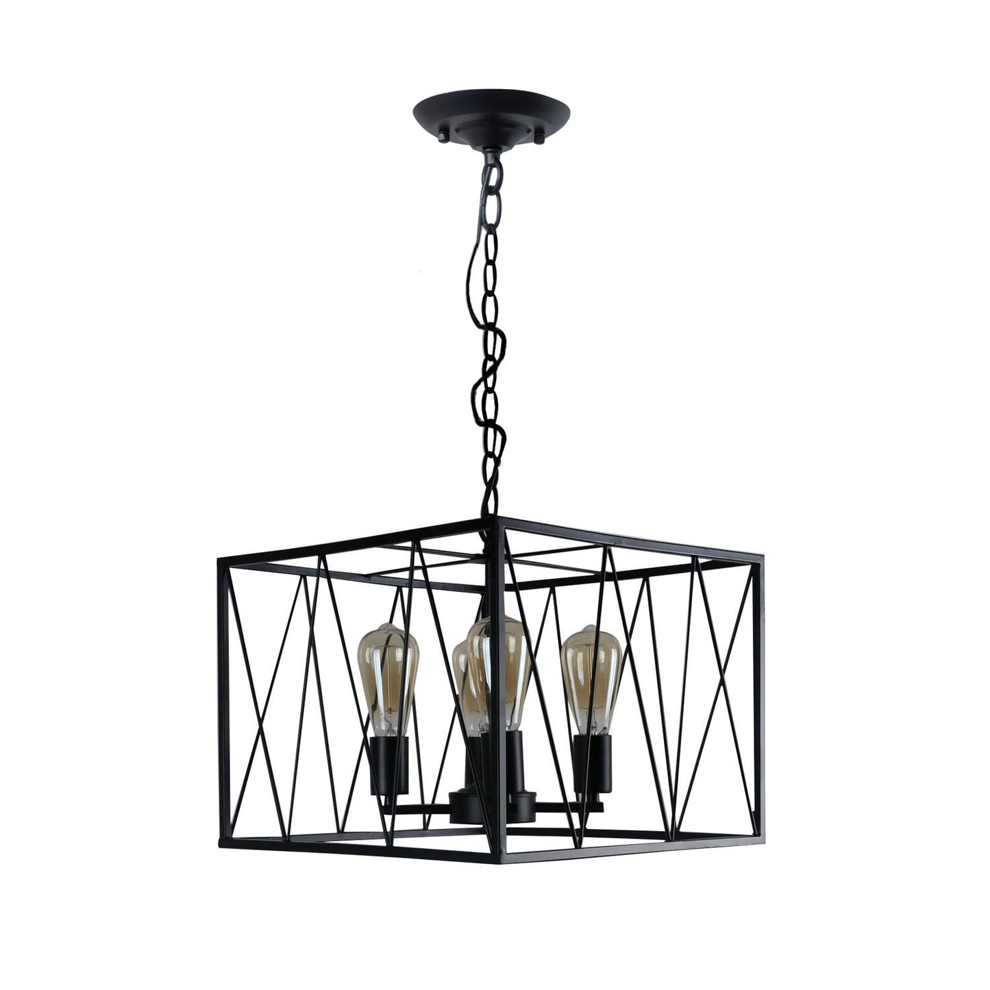 Black Cuboid Wire Frame Pendant Vintage Iron 4 Heads Dining Room Hanging Light Fixture Clearhalo 'Cast Iron' 'Ceiling Lights' 'Chandeliers' 'Industrial Chandeliers' 'Industrial' 'Metal' 'Middle Century Chandeliers' 'Rustic Chandeliers' 'Tiffany' Lighting' 204985