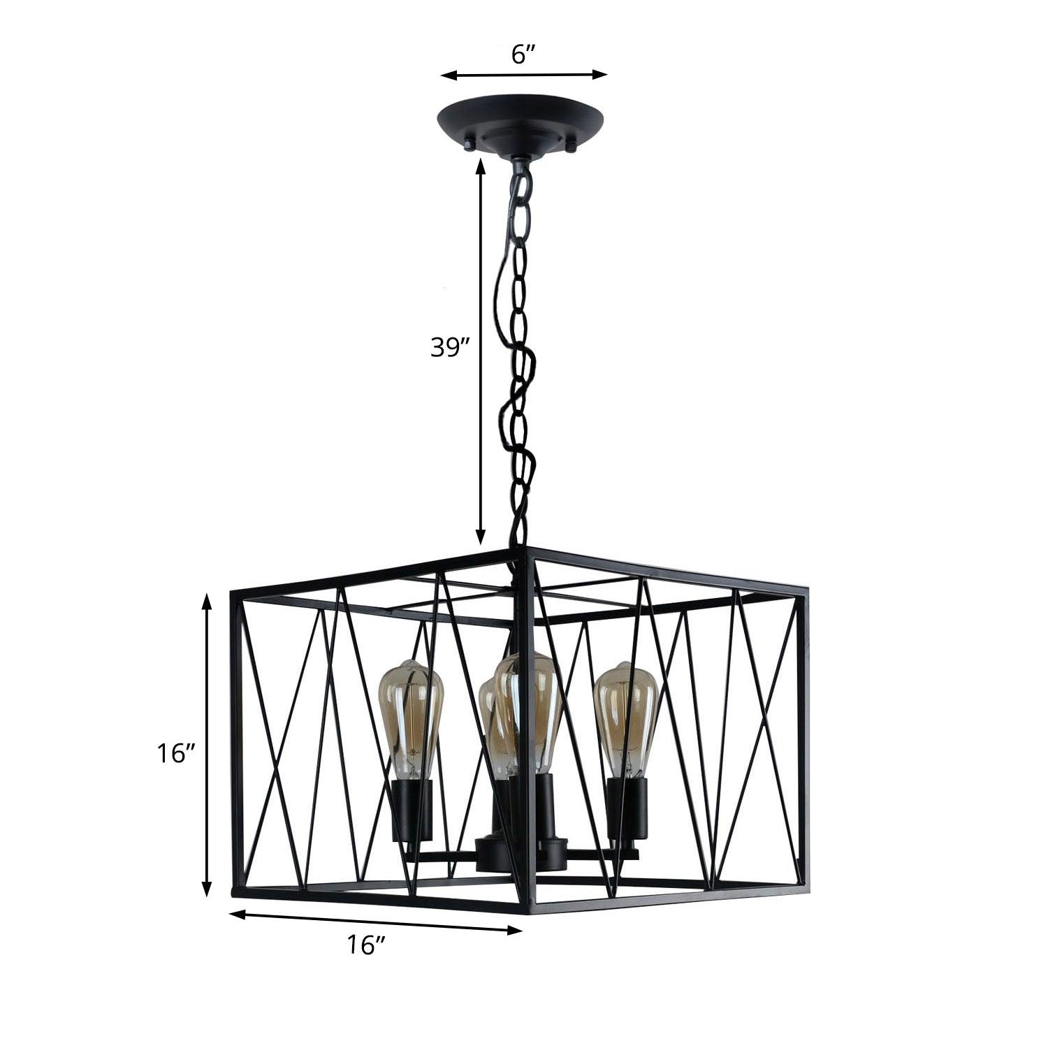 Black Cuboid Wire Frame Pendant Vintage Iron 4 Heads Dining Room Hanging Light Fixture Clearhalo 'Cast Iron' 'Ceiling Lights' 'Chandeliers' 'Industrial Chandeliers' 'Industrial' 'Metal' 'Middle Century Chandeliers' 'Rustic Chandeliers' 'Tiffany' Lighting' 204986