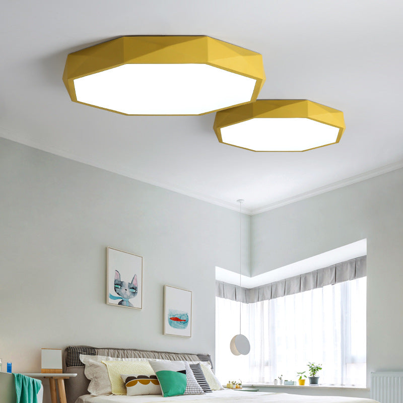 Acrylic Octagon Shape Ceiling Lamp Macaron Loft LED Flush Mount Light for Kitchen Yellow Clearhalo 'Ceiling Lights' 'Close To Ceiling Lights' 'Close to ceiling' 'Flush mount' Lighting' 205025
