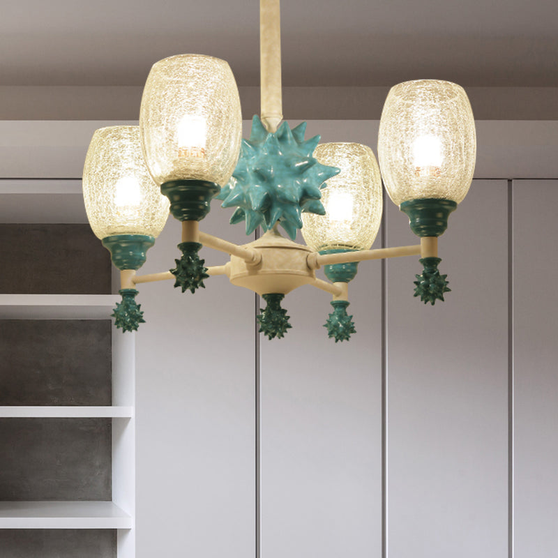 Oval Shade Chandelier with Sea Urchin Mediterranean Style Glass Hanging Light for Baby Bedroom Clearhalo 'Ceiling Lights' 'Chandeliers' 'Close To Ceiling Lights' 'Glass shade' 'Glass' 'Pendant Lights' Lighting' 205034