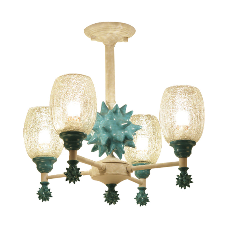 Oval Shade Chandelier with Sea Urchin Mediterranean Style Glass Hanging Light for Baby Bedroom Clearhalo 'Ceiling Lights' 'Chandeliers' 'Close To Ceiling Lights' 'Glass shade' 'Glass' 'Pendant Lights' Lighting' 205035