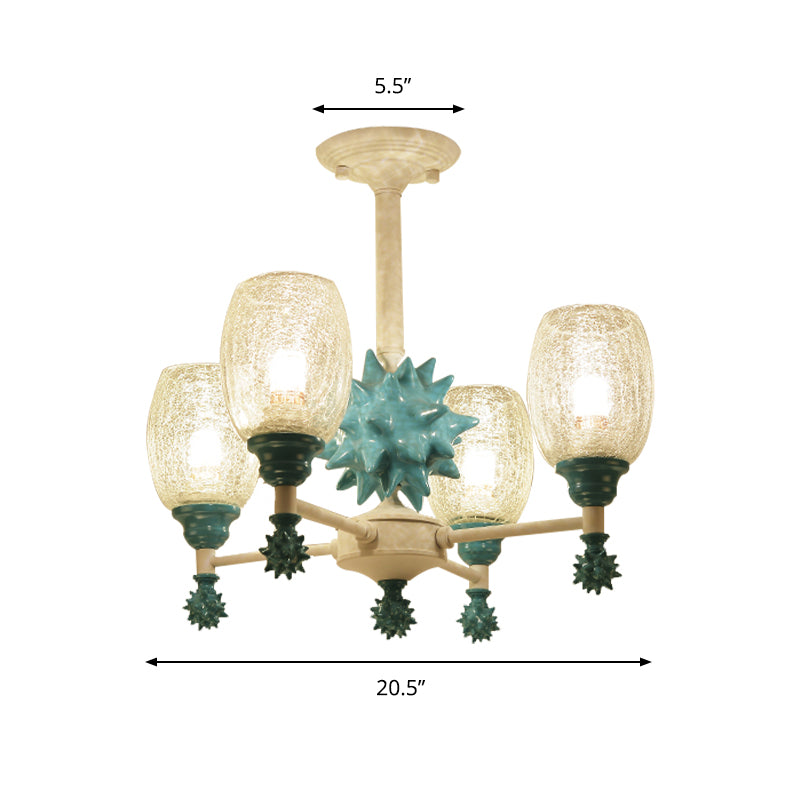 Oval Shade Chandelier with Sea Urchin Mediterranean Style Glass Hanging Light for Baby Bedroom Clearhalo 'Ceiling Lights' 'Chandeliers' 'Close To Ceiling Lights' 'Glass shade' 'Glass' 'Pendant Lights' Lighting' 205036