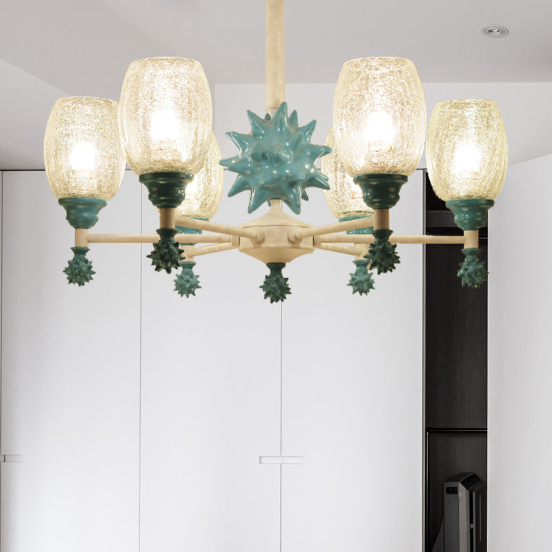 Oval Shade Chandelier with Sea Urchin Mediterranean Style Glass Hanging Light for Baby Bedroom Clearhalo 'Ceiling Lights' 'Chandeliers' 'Close To Ceiling Lights' 'Glass shade' 'Glass' 'Pendant Lights' Lighting' 205038