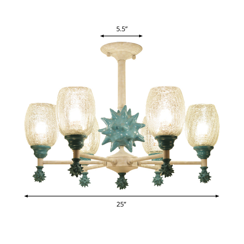 Oval Shade Chandelier with Sea Urchin Mediterranean Style Glass Hanging Light for Baby Bedroom Clearhalo 'Ceiling Lights' 'Chandeliers' 'Close To Ceiling Lights' 'Glass shade' 'Glass' 'Pendant Lights' Lighting' 205040