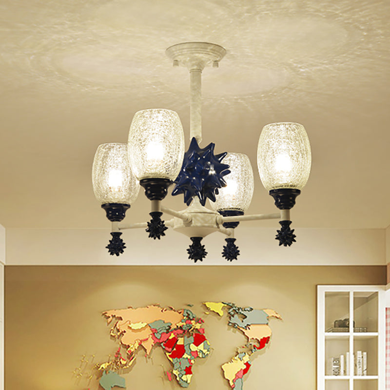 Oval Shade Chandelier with Sea Urchin Mediterranean Style Glass Hanging Light for Baby Bedroom 4 Dark Blue Clearhalo 'Ceiling Lights' 'Chandeliers' 'Close To Ceiling Lights' 'Glass shade' 'Glass' 'Pendant Lights' Lighting' 205043