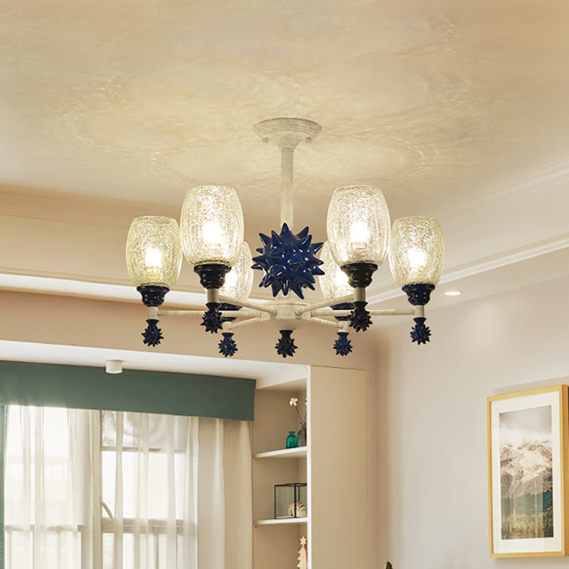 Oval Shade Chandelier with Sea Urchin Mediterranean Style Glass Hanging Light for Baby Bedroom 6 Dark Blue Clearhalo 'Ceiling Lights' 'Chandeliers' 'Close To Ceiling Lights' 'Glass shade' 'Glass' 'Pendant Lights' Lighting' 205045