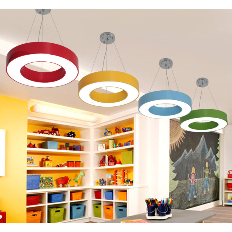Integrated Led Drum Pendant Light Height Adjustable Metal Hanging Light for Play Room Clearhalo 'Ceiling Lights' 'Pendant Lights' 'Pendants' Lighting' 20505