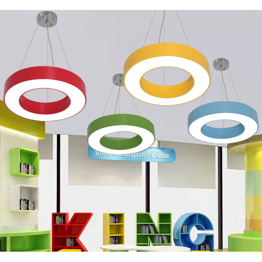 Integrated Led Drum Pendant Light Height Adjustable Metal Hanging Light for Play Room Clearhalo 'Ceiling Lights' 'Pendant Lights' 'Pendants' Lighting' 20506