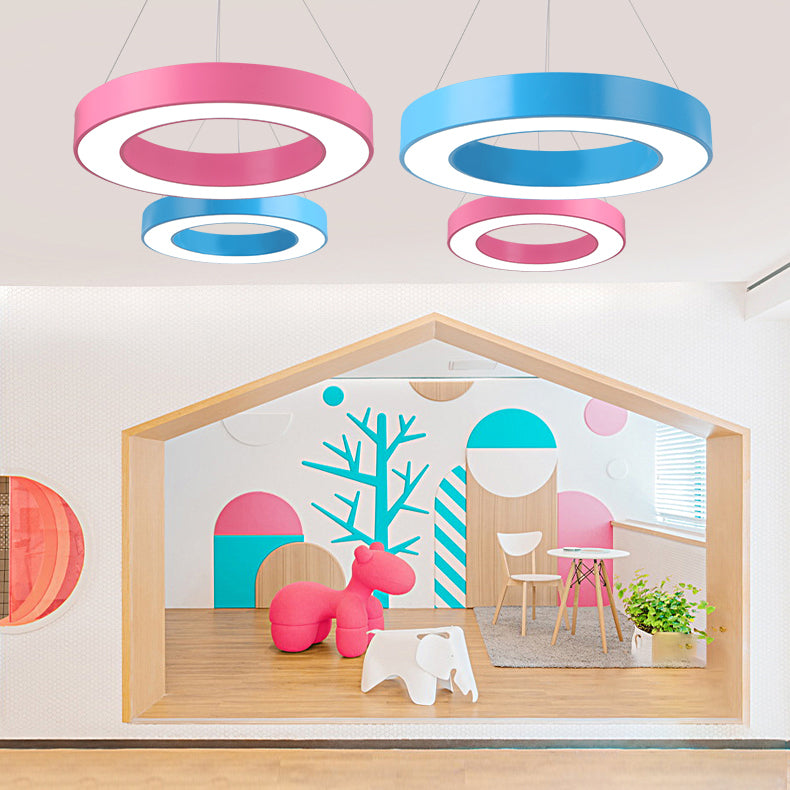 Integrated Led Drum Pendant Light Height Adjustable Metal Hanging Light for Play Room Clearhalo 'Ceiling Lights' 'Pendant Lights' 'Pendants' Lighting' 20512