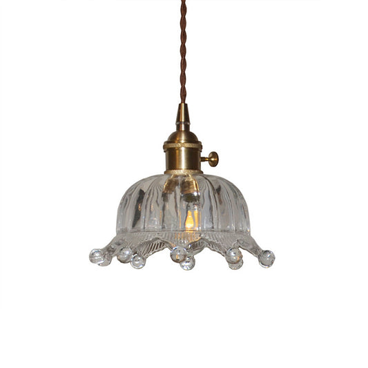 Clear Glass Crown Shade Ceiling Pendant Modern 1-Light Indoor Hanging Pendant Light in Brass Clearhalo 'Ceiling Lights' 'Glass shade' 'Glass' 'Industrial Pendants' 'Industrial' 'Middle Century Pendants' 'Pendant Lights' 'Pendants' 'Tiffany' Lighting' 205126