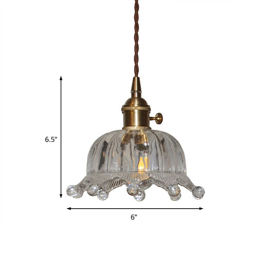 Clear Glass Crown Shade Ceiling Pendant Modern 1-Light Indoor Hanging Pendant Light in Brass Clearhalo 'Ceiling Lights' 'Glass shade' 'Glass' 'Industrial Pendants' 'Industrial' 'Middle Century Pendants' 'Pendant Lights' 'Pendants' 'Tiffany' Lighting' 205127