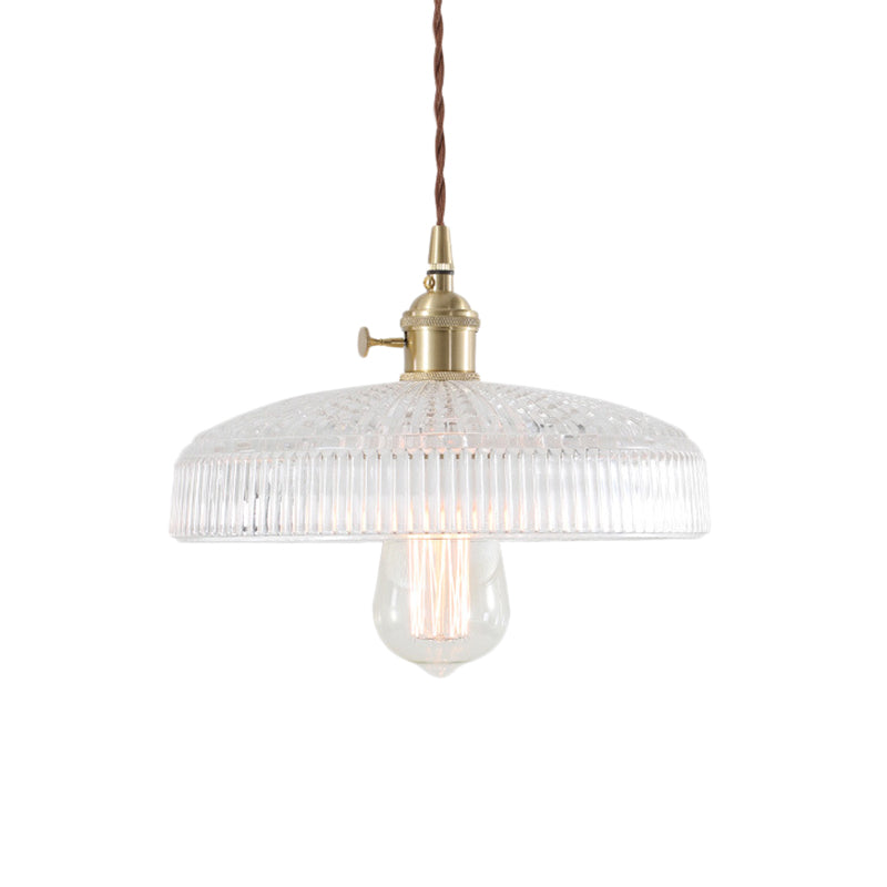 Clear Glass Brass Pendant Lamp Barn/Dome 1-Light Retro Hanging Light Fixture for Living Room Clearhalo 'Art Deco Pendants' 'Cast Iron' 'Ceiling Lights' 'Ceramic' 'Crystal' 'Industrial Pendants' 'Industrial' 'Metal' 'Middle Century Pendants' 'Pendant Lights' 'Pendants' 'Tiffany' Lighting' 205131