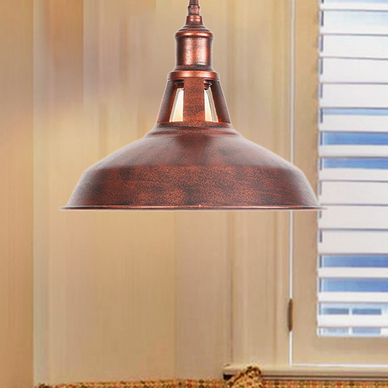 12"/16" Wide Wrought Iron Rust Pendant Lamp Barn 1-Light Retro Suspension Light for Living Room Clearhalo 'Art Deco Pendants' 'Cast Iron' 'Ceiling Lights' 'Ceramic' 'Crystal' 'Industrial Pendants' 'Industrial' 'Metal' 'Middle Century Pendants' 'Pendant Lights' 'Pendants' 'Tiffany' Lighting' 205138