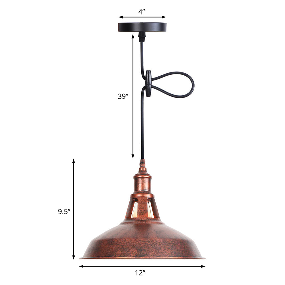 12"/16" Wide Wrought Iron Rust Pendant Lamp Barn 1-Light Retro Suspension Light for Living Room Clearhalo 'Art Deco Pendants' 'Cast Iron' 'Ceiling Lights' 'Ceramic' 'Crystal' 'Industrial Pendants' 'Industrial' 'Metal' 'Middle Century Pendants' 'Pendant Lights' 'Pendants' 'Tiffany' Lighting' 205142