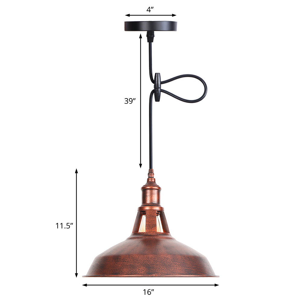 12"/16" Wide Wrought Iron Rust Pendant Lamp Barn 1-Light Retro Suspension Light for Living Room Clearhalo 'Art Deco Pendants' 'Cast Iron' 'Ceiling Lights' 'Ceramic' 'Crystal' 'Industrial Pendants' 'Industrial' 'Metal' 'Middle Century Pendants' 'Pendant Lights' 'Pendants' 'Tiffany' Lighting' 205143