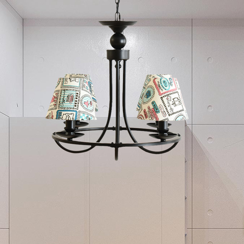 Fabric Tapered Shade Chandelier Kids Bedroom 4-Light Modern Ceiling Pendant in Black Clearhalo 'Ceiling Lights' 'Chandeliers' Lighting' options 205145