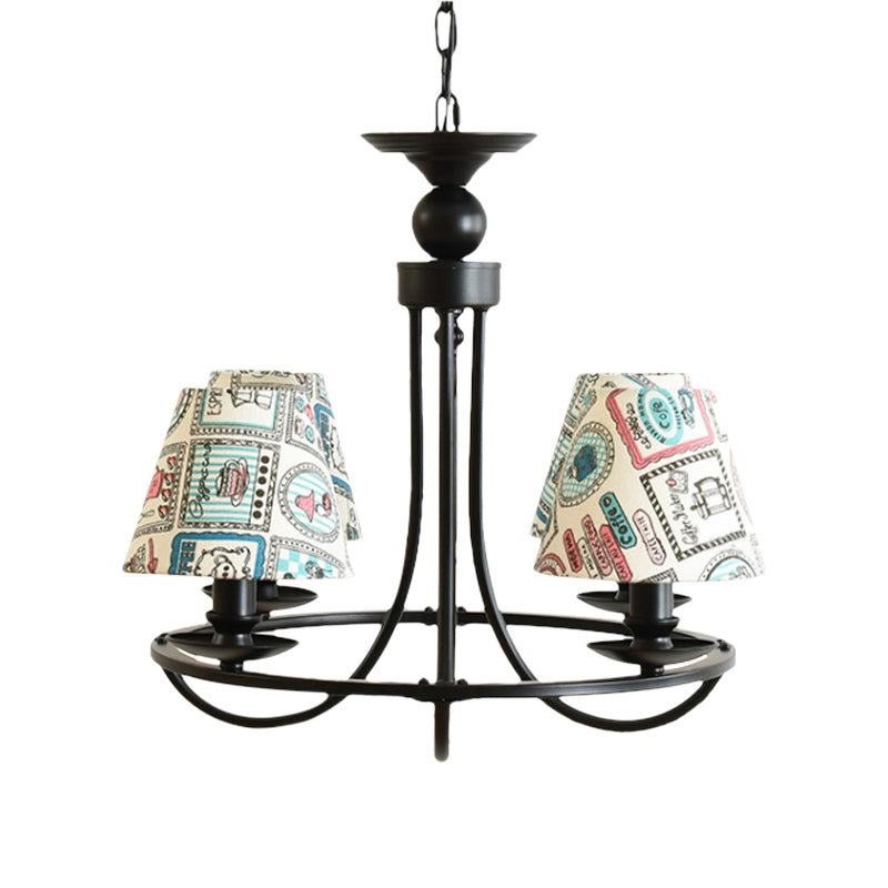 Fabric Tapered Shade Chandelier Kids Bedroom 4-Light Modern Ceiling Pendant in Black Clearhalo 'Ceiling Lights' 'Chandeliers' Lighting' options 205146