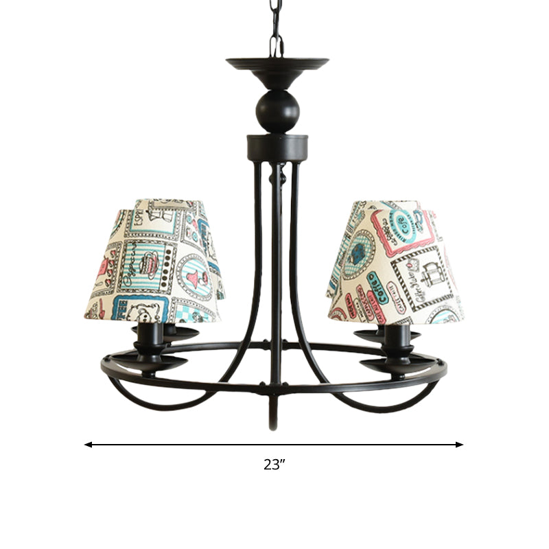 Fabric Tapered Shade Chandelier Kids Bedroom 4-Light Modern Ceiling Pendant in Black Clearhalo 'Ceiling Lights' 'Chandeliers' Lighting' options 205147