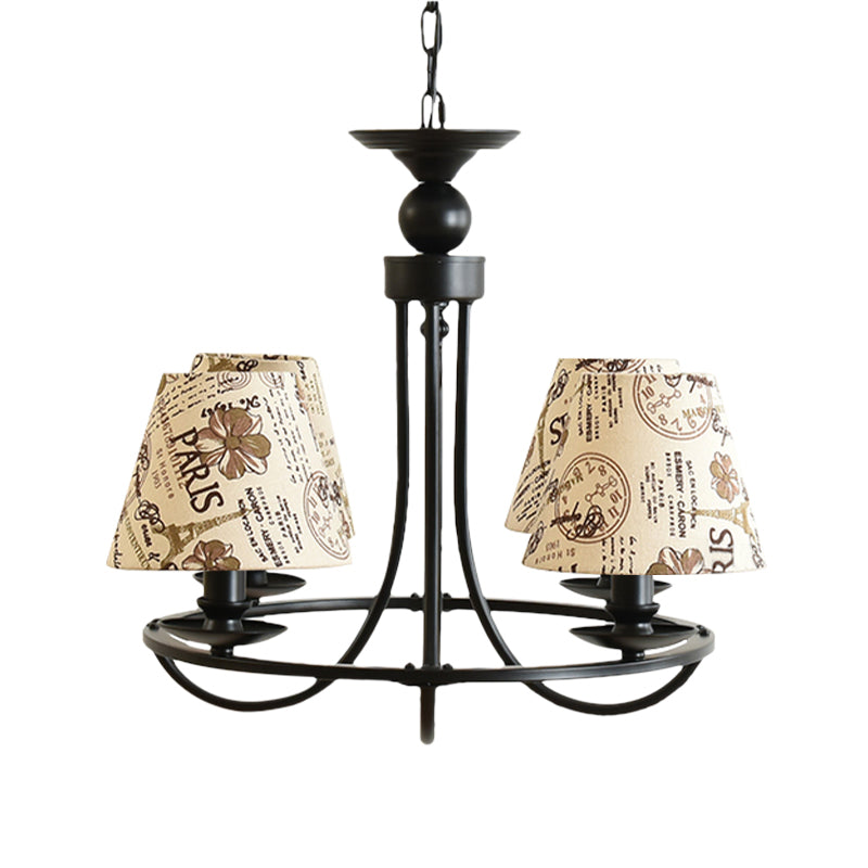 Fabric Tapered Shade Chandelier Kids Bedroom 4-Light Modern Ceiling Pendant in Black Clearhalo 'Ceiling Lights' 'Chandeliers' Lighting' options 205149