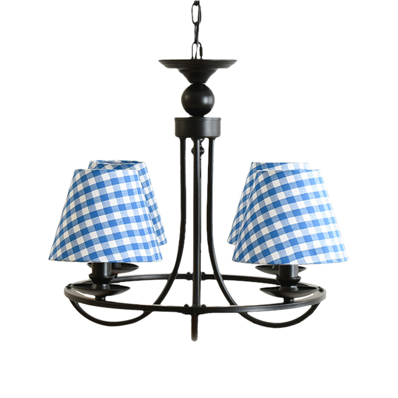 Fabric Tapered Shade Chandelier Kids Bedroom 4-Light Modern Ceiling Pendant in Black Clearhalo 'Ceiling Lights' 'Chandeliers' Lighting' options 205155