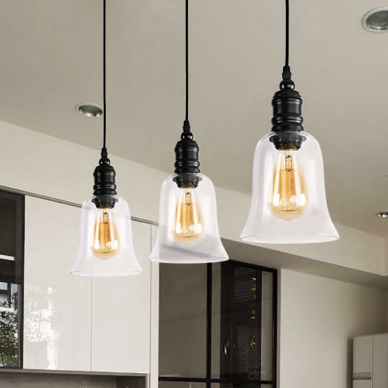 Clear Glass Shade Black Pendant Globe/Bell 1-Light Industrial Hanging Light Fixture for Kitchen Clearhalo 'Ceiling Lights' 'Glass shade' 'Glass' 'Industrial Pendants' 'Industrial' 'Middle Century Pendants' 'Pendant Lights' 'Pendants' 'Tiffany' Lighting' 205166