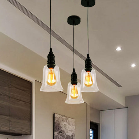 Clear Glass Shade Black Pendant Globe/Bell 1-Light Industrial Hanging Light Fixture for Kitchen Black Bell Clearhalo 'Ceiling Lights' 'Glass shade' 'Glass' 'Industrial Pendants' 'Industrial' 'Middle Century Pendants' 'Pendant Lights' 'Pendants' 'Tiffany' Lighting' 205167