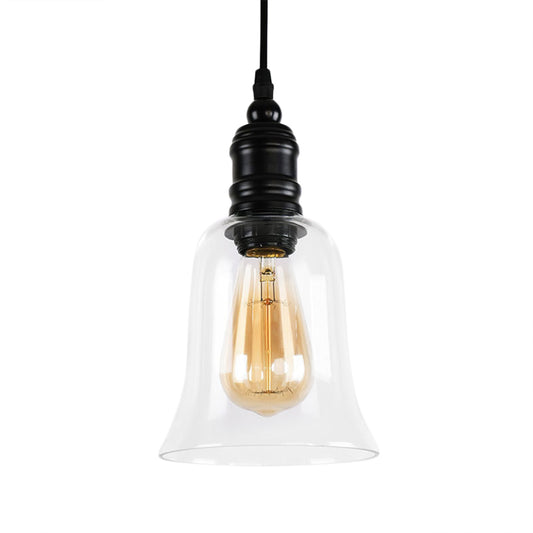 Clear Glass Shade Black Pendant Globe/Bell 1-Light Industrial Hanging Light Fixture for Kitchen Clearhalo 'Ceiling Lights' 'Glass shade' 'Glass' 'Industrial Pendants' 'Industrial' 'Middle Century Pendants' 'Pendant Lights' 'Pendants' 'Tiffany' Lighting' 205168