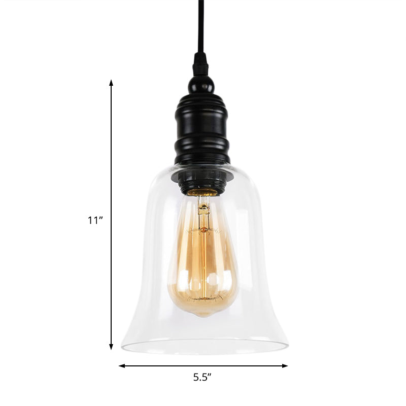 Clear Glass Shade Black Pendant Globe/Bell 1-Light Industrial Hanging Light Fixture for Kitchen Clearhalo 'Ceiling Lights' 'Glass shade' 'Glass' 'Industrial Pendants' 'Industrial' 'Middle Century Pendants' 'Pendant Lights' 'Pendants' 'Tiffany' Lighting' 205169