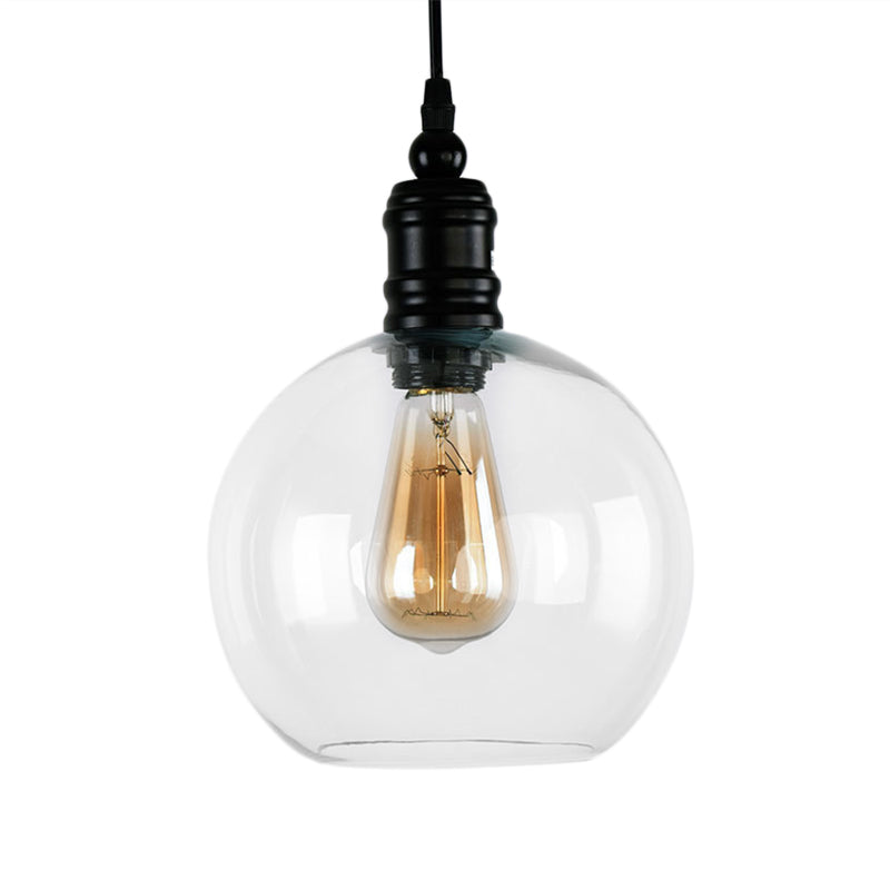 Clear Glass Shade Black Pendant Globe/Bell 1-Light Industrial Hanging Light Fixture for Kitchen Clearhalo 'Ceiling Lights' 'Glass shade' 'Glass' 'Industrial Pendants' 'Industrial' 'Middle Century Pendants' 'Pendant Lights' 'Pendants' 'Tiffany' Lighting' 205172