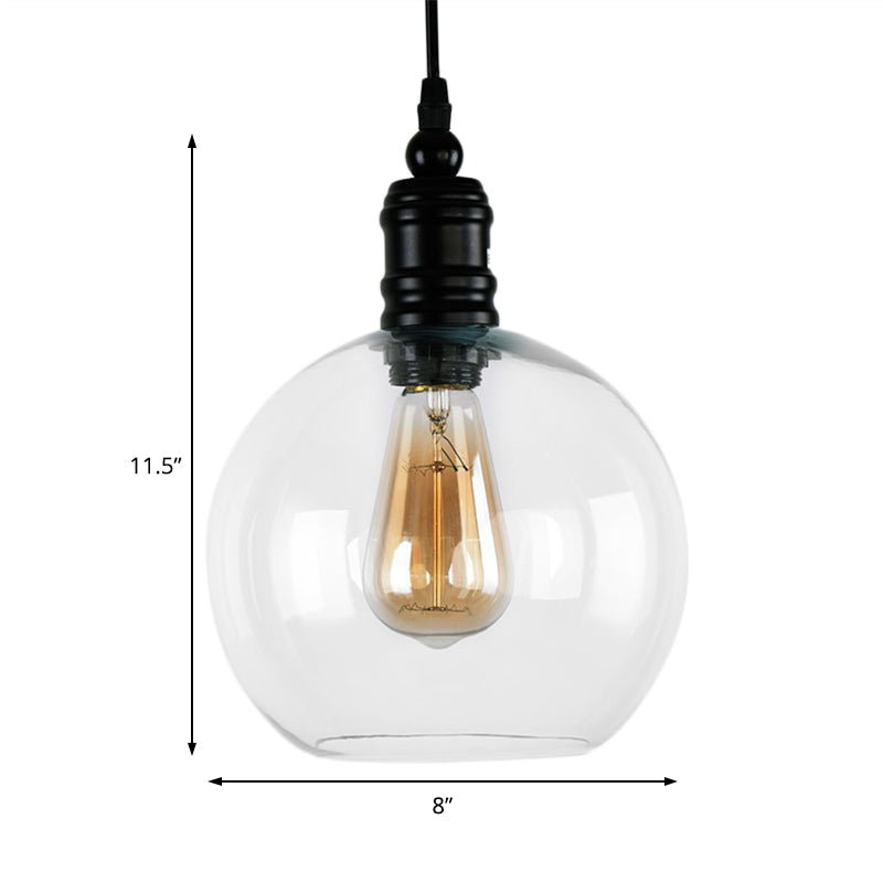 Clear Glass Shade Black Pendant Globe/Bell 1-Light Industrial Hanging Light Fixture for Kitchen Clearhalo 'Ceiling Lights' 'Glass shade' 'Glass' 'Industrial Pendants' 'Industrial' 'Middle Century Pendants' 'Pendant Lights' 'Pendants' 'Tiffany' Lighting' 205173