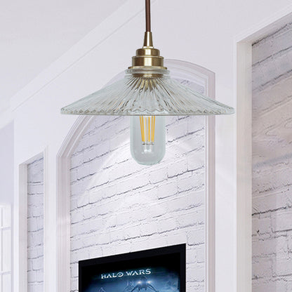 Clear 1 Light Pendant Lighting Fixture Vintage Ribbed Glass Wide Flare Hanging Ceiling Light Clear Clearhalo 'Ceiling Lights' 'Glass shade' 'Glass' 'Industrial Pendants' 'Industrial' 'Middle Century Pendants' 'Pendant Lights' 'Pendants' 'Tiffany' Lighting' 205186