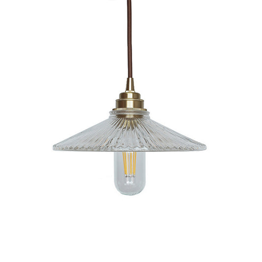 Clear 1 Light Pendant Lighting Fixture Vintage Ribbed Glass Wide Flare Hanging Ceiling Light Clearhalo 'Ceiling Lights' 'Glass shade' 'Glass' 'Industrial Pendants' 'Industrial' 'Middle Century Pendants' 'Pendant Lights' 'Pendants' 'Tiffany' Lighting' 205188