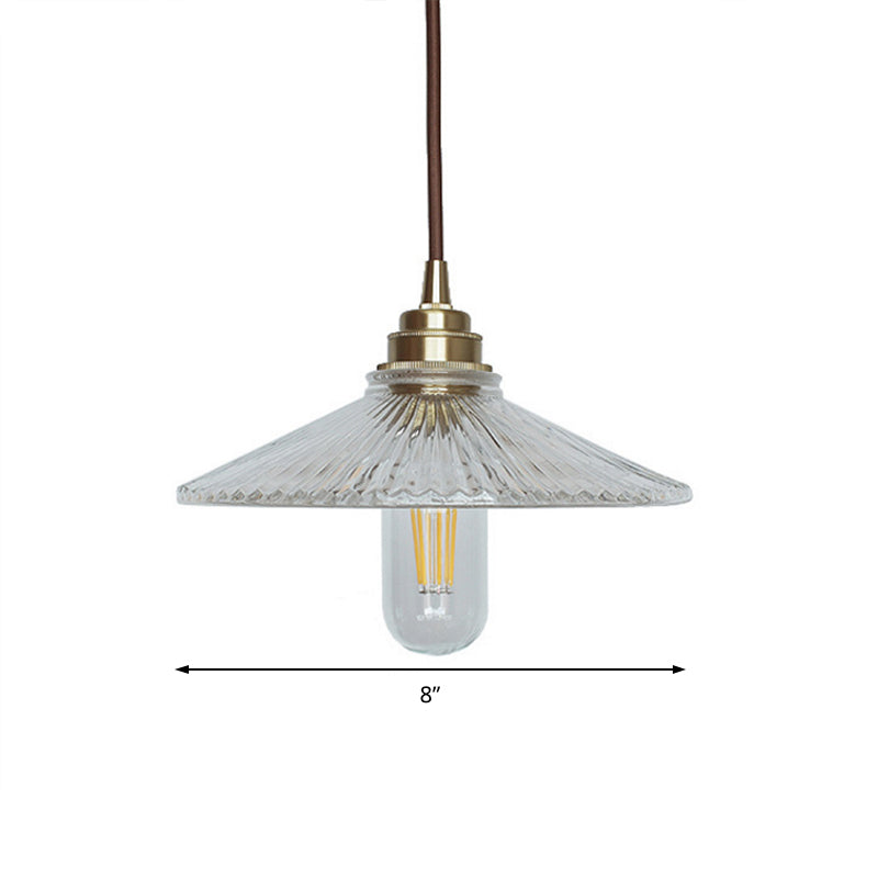 Clear 1 Light Pendant Lighting Fixture Vintage Ribbed Glass Wide Flare Hanging Ceiling Light Clearhalo 'Ceiling Lights' 'Glass shade' 'Glass' 'Industrial Pendants' 'Industrial' 'Middle Century Pendants' 'Pendant Lights' 'Pendants' 'Tiffany' Lighting' 205189