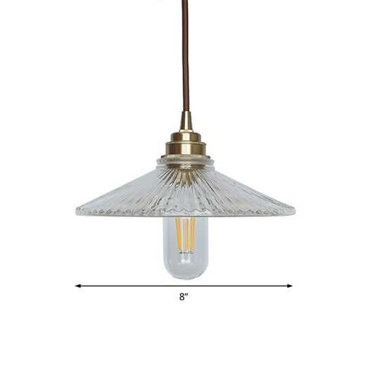 Clear 1 Light Pendant Lighting Fixture Vintage Ribbed Glass Wide Flare Hanging Ceiling Light Clearhalo 'Ceiling Lights' 'Glass shade' 'Glass' 'Industrial Pendants' 'Industrial' 'Middle Century Pendants' 'Pendant Lights' 'Pendants' 'Tiffany' Lighting' 205189