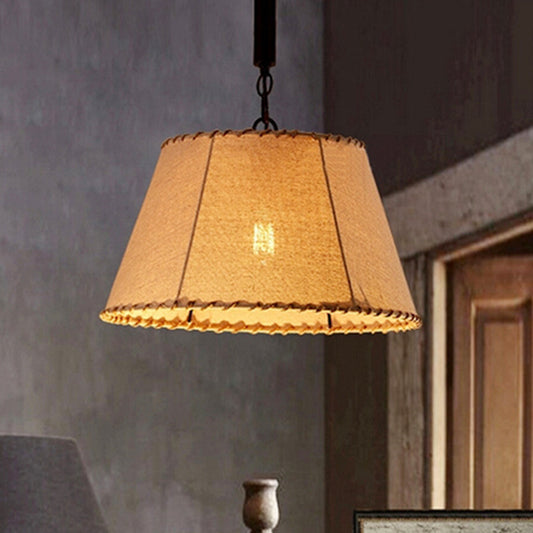 Industrial Tapered Shade Pendant Lighting 1 Light Rope and Fabric Hanging Light Fixture in Beige Clearhalo 'Ceiling Lights' 'Industrial Pendants' 'Industrial' 'Middle Century Pendants' 'Pendant Lights' 'Pendants' 'Tiffany' Lighting' 205191