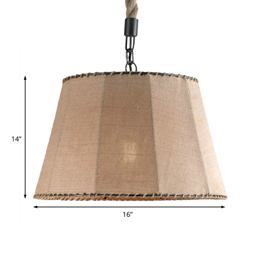 Industrial Tapered Shade Pendant Lighting 1 Light Rope and Fabric Hanging Light Fixture in Beige Clearhalo 'Ceiling Lights' 'Industrial Pendants' 'Industrial' 'Middle Century Pendants' 'Pendant Lights' 'Pendants' 'Tiffany' Lighting' 205193