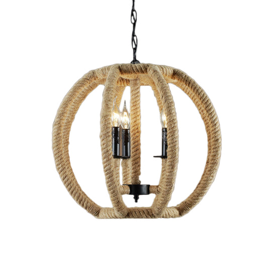3-Light Globe Chandelier Industrial Beige Rope Pendant Light Fixture for Dining Room Clearhalo 'Ceiling Lights' 'Chandeliers' 'Industrial Chandeliers' 'Industrial' 'Middle Century Chandeliers' 'Tiffany' Lighting' 205210