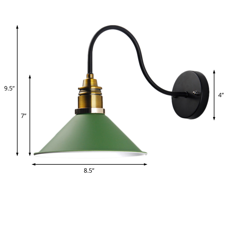 1 Light Pendant Lighting Industrial Metal Cone Bronze/Black/White Hanging Lamp for Indoor with Curved Arm Clearhalo 'Art deco wall lights' 'Cast Iron' 'Glass' 'Industrial wall lights' 'Industrial' 'Middle century wall lights' 'Modern' 'Rustic wall lights' 'Tiffany' 'Traditional wall lights' 'Wall Lamps & Sconces' 'Wall Lights' Lighting' 205246