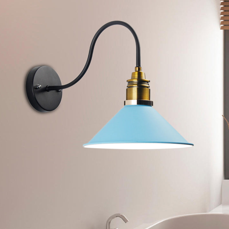 1 Light Pendant Lighting Industrial Metal Cone Bronze/Black/White Hanging Lamp for Indoor with Curved Arm Clearhalo 'Art deco wall lights' 'Cast Iron' 'Glass' 'Industrial wall lights' 'Industrial' 'Middle century wall lights' 'Modern' 'Rustic wall lights' 'Tiffany' 'Traditional wall lights' 'Wall Lamps & Sconces' 'Wall Lights' Lighting' 205248