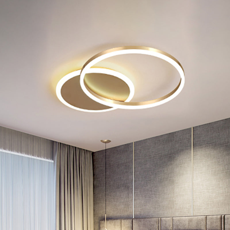 2 Tiers Ring Flush Mount Ceiling Fixture Simple Metal 2/3/5 Lights Gold Bedroom Ceiling Mount Light in Warm/White 2 Gold Clearhalo 'Ceiling Lights' 'Close To Ceiling Lights' 'Close to ceiling' 'Flush mount' Lighting' 205265