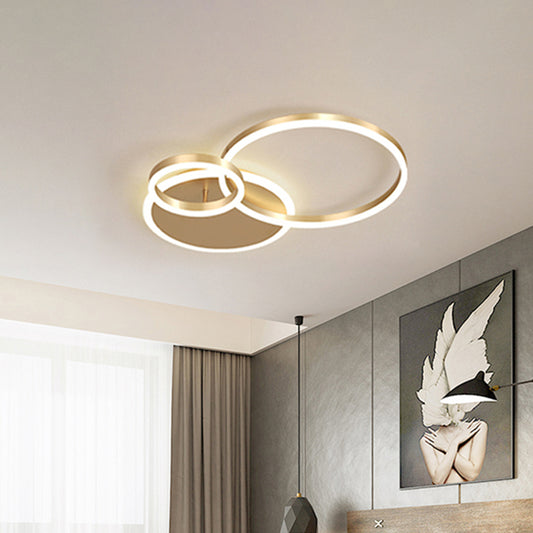 2 Tiers Ring Flush Mount Ceiling Fixture Simple Metal 2/3/5 Lights Gold Bedroom Ceiling Mount Light in Warm/White 3 Gold Clearhalo 'Ceiling Lights' 'Close To Ceiling Lights' 'Close to ceiling' 'Flush mount' Lighting' 205266
