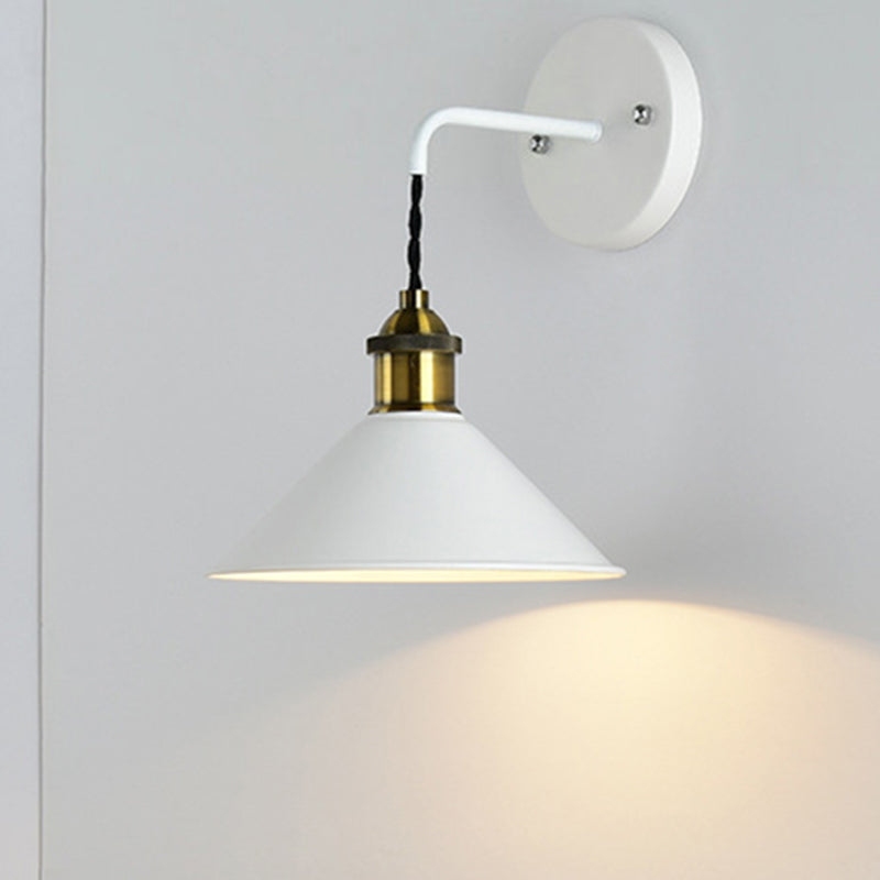 Cone Shade Metal Sconce Lighting Industrial Single Bulb Living Room Wall Mounted Lamp in Black/Grey/White Clearhalo 'Art deco wall lights' 'Cast Iron' 'Glass' 'Industrial wall lights' 'Industrial' 'Middle century wall lights' 'Modern' 'Rustic wall lights' 'Tiffany' 'Traditional wall lights' 'Wall Lamps & Sconces' 'Wall Lights' Lighting' 205269
