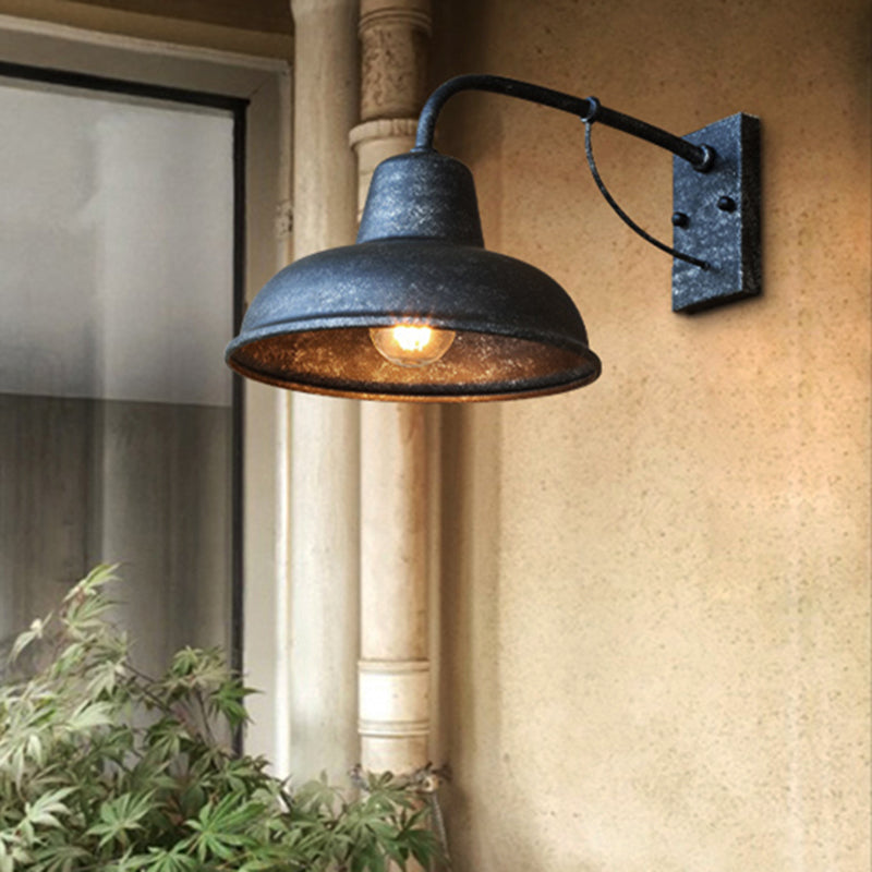 1 Light Dome Wall Lamp Industrial Style Black/Matte Black Metal Sconce Light Fixture for Outdoor Clearhalo 'Art deco wall lights' 'Cast Iron' 'Glass' 'Industrial wall lights' 'Industrial' 'Middle century wall lights' 'Modern' 'Rustic wall lights' 'Tiffany' 'Traditional wall lights' 'Wall Lamps & Sconces' 'Wall Lights' Lighting' 205312