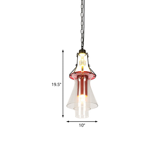 1 Light Cylinder/Cone Pendant Lighting Fixture Industrial Red Clear Glass Hanging Ceiling Light, 12"/19.5" Clearhalo 'Art Deco Pendants' 'Cast Iron' 'Ceiling Lights' 'Ceramic' 'Crystal' 'Industrial Pendants' 'Industrial' 'Metal' 'Middle Century Pendants' 'Pendant Lights' 'Pendants' 'Tiffany' Lighting' 205357