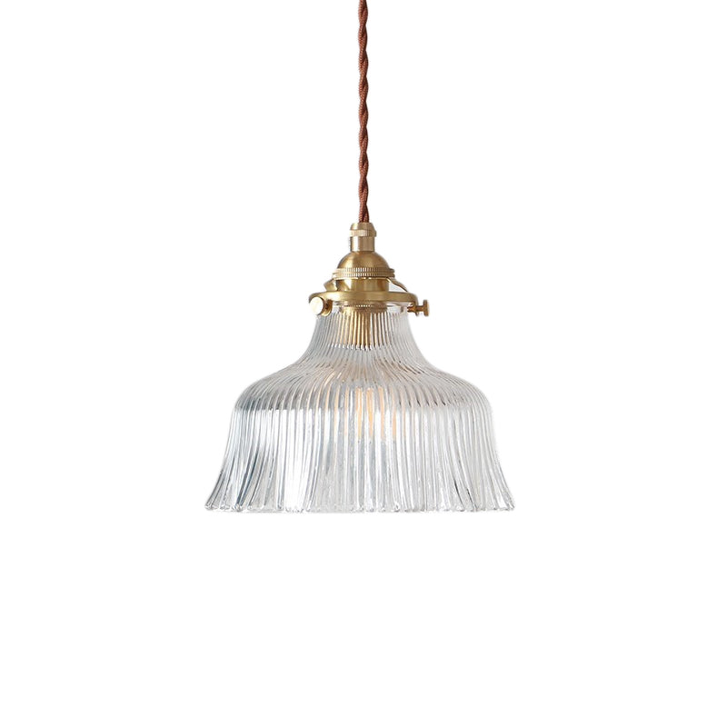 Brass 1 Light Pendant Lighting Industrial Clear Textured Glass Barn Hanging Lamp for Indoor, 6"/8" Clearhalo 'Ceiling Lights' 'Chandeliers' 'Glass shade' 'Glass' 'Industrial Pendants' 'Industrial' 'Middle Century Pendants' 'Pendant Lights' 'Pendants' 'Tiffany' Lighting' 205382