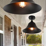 Cone Metal Semi Flush Industrial Single Bulb Living Room Ceiling Lighting Fixture in Black Clearhalo 'Ceiling Lights' 'Close To Ceiling Lights' 'Close to ceiling' 'Flush mount' 'Industrial Flush Mount' Lighting' 205404