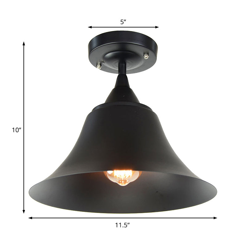 Cone Metal Semi Flush Industrial Single Bulb Living Room Ceiling Lighting Fixture in Black Clearhalo 'Ceiling Lights' 'Close To Ceiling Lights' 'Close to ceiling' 'Flush mount' 'Industrial Flush Mount' Lighting' 205406