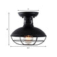 Single Bulb Semi Flush Mount Industrial Domed Metal Ceiling Light in Black with Cage Clearhalo 'Ceiling Lights' 'Close To Ceiling Lights' 'Close to ceiling' 'Semi-flushmount' Lighting' 205418